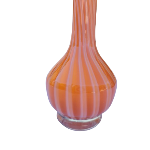 Orange white stripe Hand blown thin glass vase Ruffled Edge