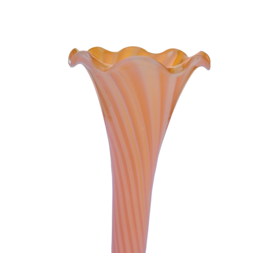 Orange white stripe Hand blown thin glass vase Ruffled Edge