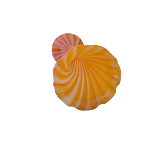 Orange white stripe Hand blown thin glass vase Ruffled Edge