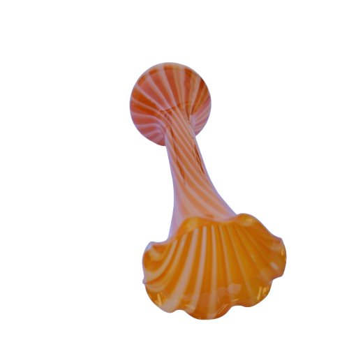 Orange white stripe Hand blown thin glass vase Ruffled Edge