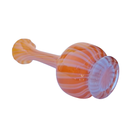 Orange white stripe Hand blown thin glass vase Ruffled Edge