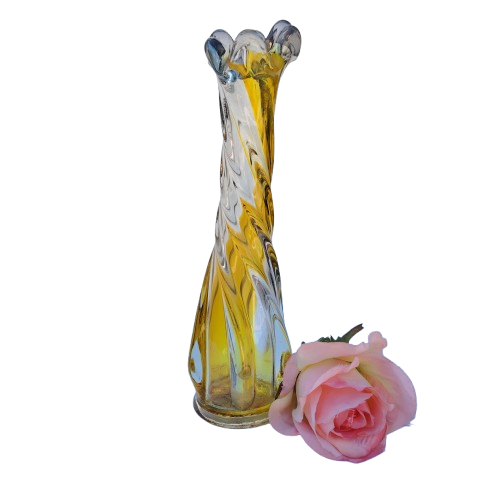 Yellow Murano Vase with Twisted Stem and Petal Mouth