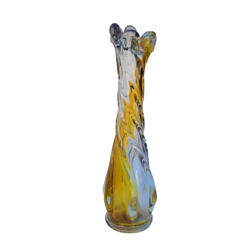 Yellow Murano Vase with Twisted Stem and Petal Mouth