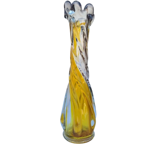 Yellow Murano Vase with Twisted Stem and Petal Mouth