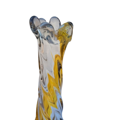 Yellow Murano Vase with Twisted Stem and Petal Mouth