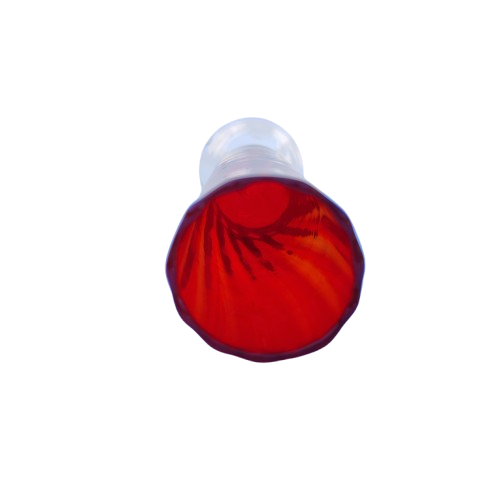 Red Ribbed Hand blown glass vase Ruffled Edge