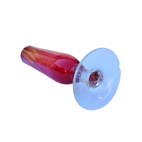Red Ribbed Hand blown glass vase Ruffled Edge