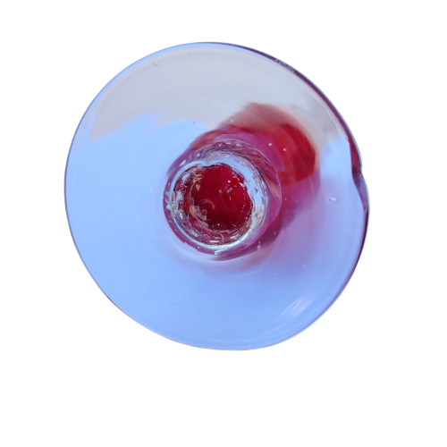 Red Ribbed Hand blown glass vase Ruffled Edge