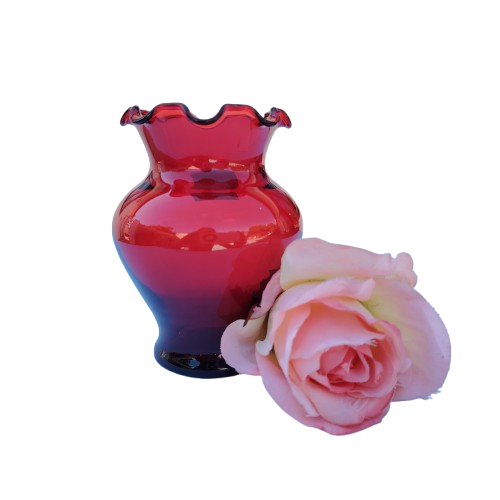 Ruby Red Anchor Hocking Glass Vase Fluted Edge