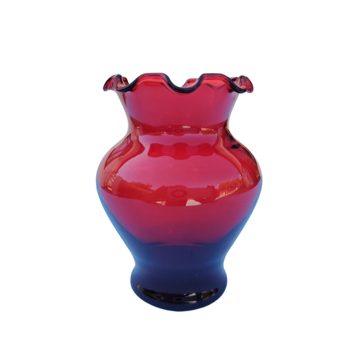 Ruby Red Anchor Hocking Glass Vase Fluted Edge