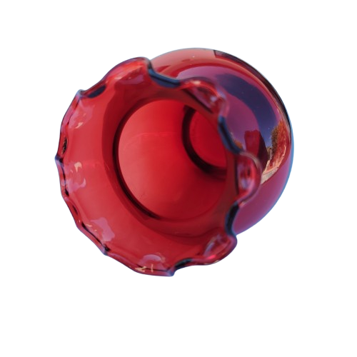 Ruby Red Anchor Hocking Glass Vase Fluted Edge
