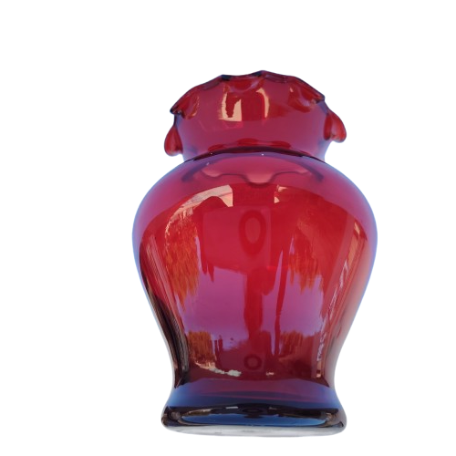 Ruby Red Anchor Hocking Glass Vase Fluted Edge