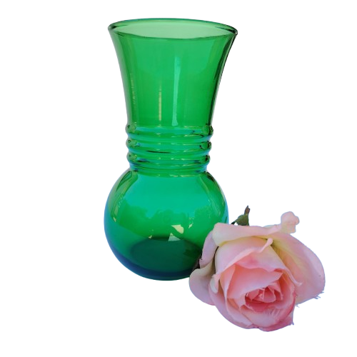 Green Hand Blown Glass Vase Ribbed