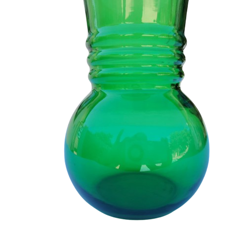 Green Hand Blown Glass Vase Ribbed