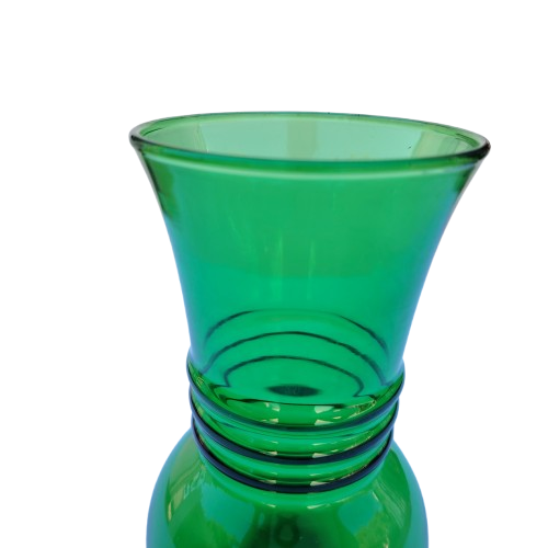 Green Hand Blown Glass Vase Ribbed