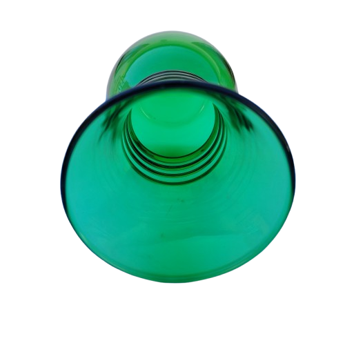 Green Hand Blown Glass Vase Ribbed