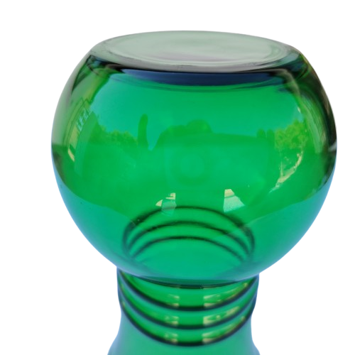 Green Hand Blown Glass Vase Ribbed