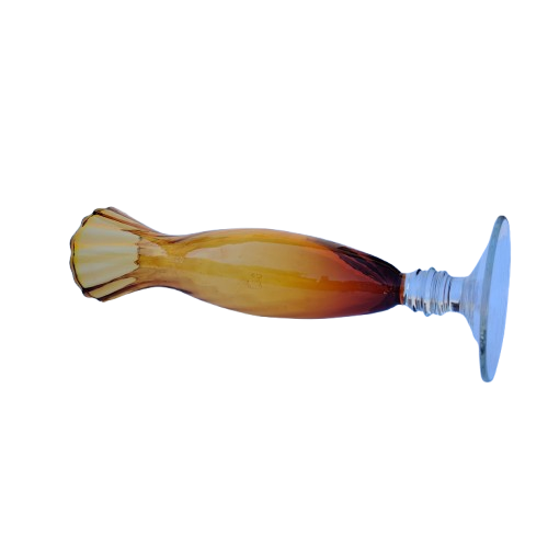 Red Ribbed Hand blown glass vase Ruffled Edge