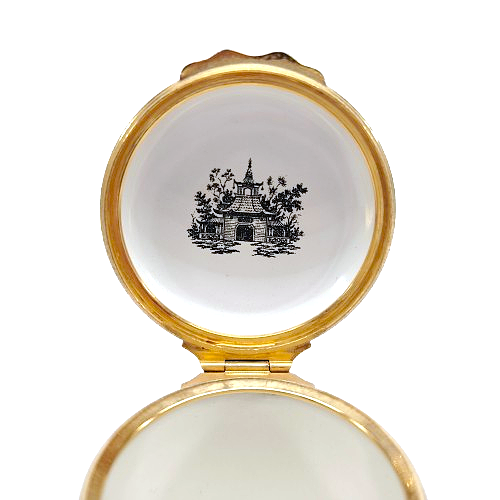 Halcyon Days Enamel Trinket Box Chinoiserie Asian Motif Pagoda