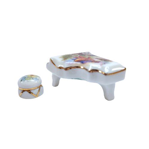 Limoges Porcelain Miniature Piano and Stool
