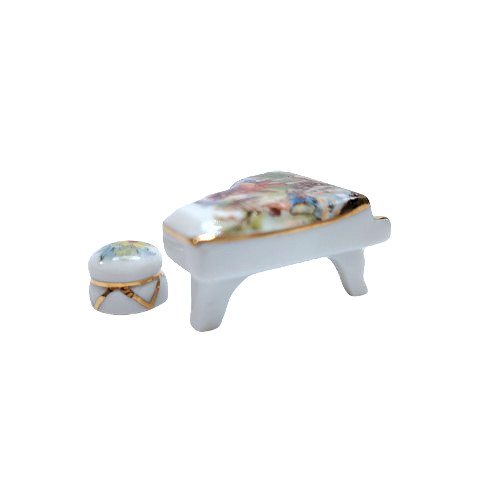 Limoges Porcelain Miniature Piano and Stool