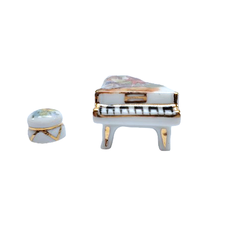 Limoges Porcelain Miniature Piano and Stool