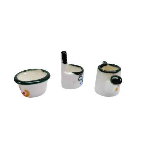 Three Porcelain Miniature Watering Can Pot and Hanger