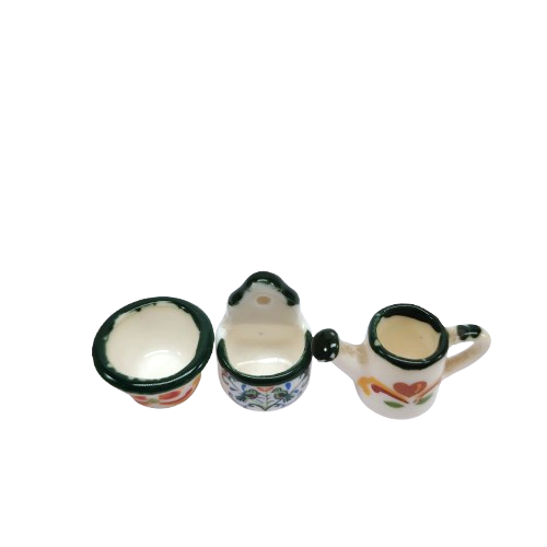 Three Porcelain Miniature Watering Can Pot and Hanger