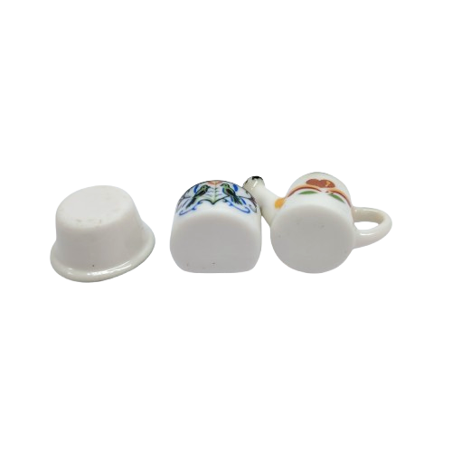Three Porcelain Miniature Watering Can Pot and Hanger