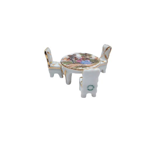 Limoges Porcelain Miniature Round Table and Chairs