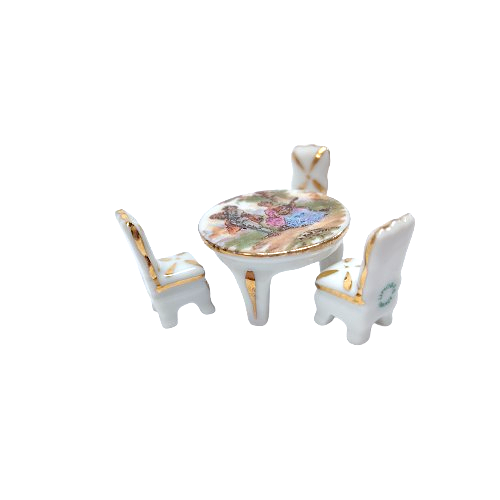 Limoges Porcelain Miniature Round Table and Chairs