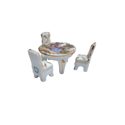 Limoges Porcelain Miniature Round Table and Chairs