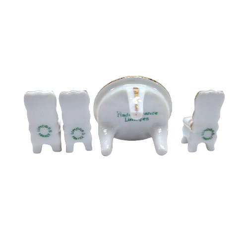 Limoges Porcelain Miniature Round Table and Chairs
