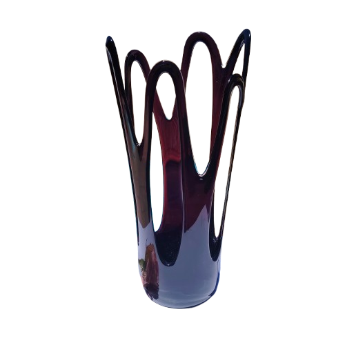 Jozefina Krosno Hand Blown Art Glass Compote Mid Century Purple Jellyfish vase