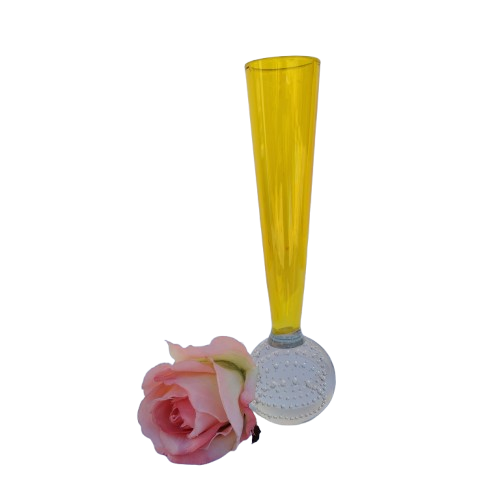 Murano Bud Vase Yellow Glass Controlled Bubbles
