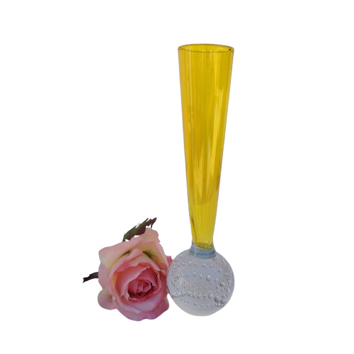 Murano Bud Vase Yellow Glass Controlled Bubbles