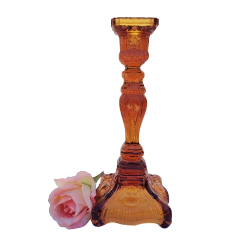 Vintage Pressed Glass Amber Large Candlestick
