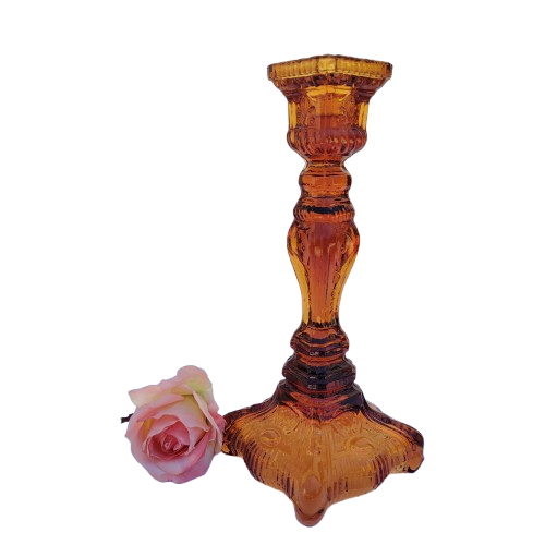 Vintage Pressed Glass Amber Large Candlestick