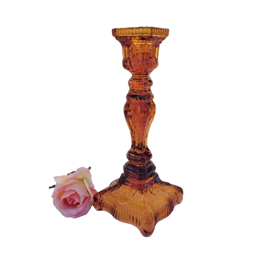 Vintage Pressed Glass Amber Large Candlestick