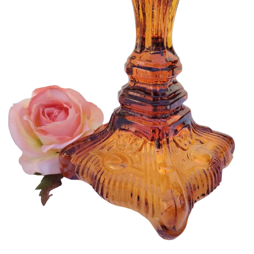 Vintage Pressed Glass Amber Large Candlestick