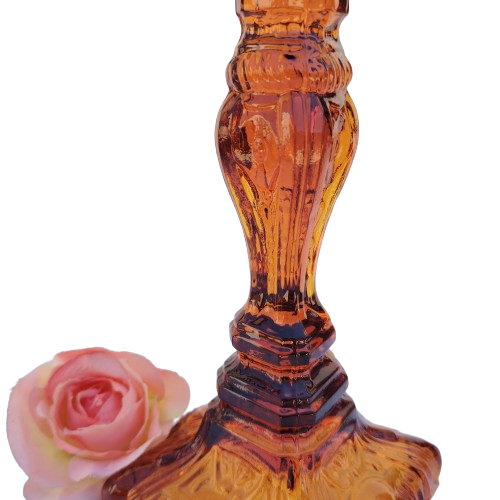 Vintage Pressed Glass Amber Large Candlestick