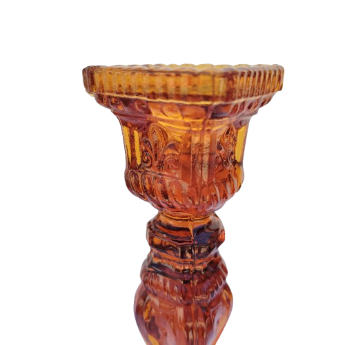 Vintage Pressed Glass Amber Large Candlestick