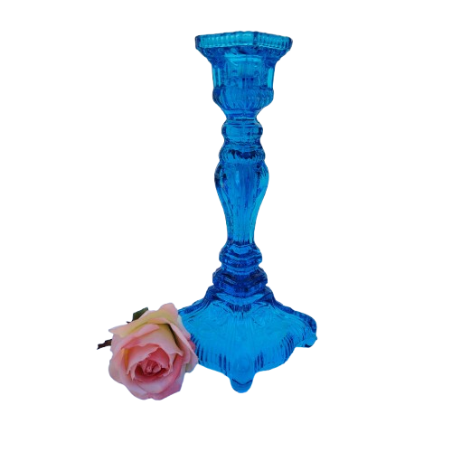Vintage Pressed Glass Blue Large Candlestick