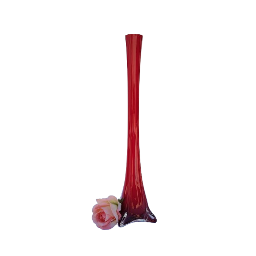 Murano Hand Blown Red Art Glass Tall Vase