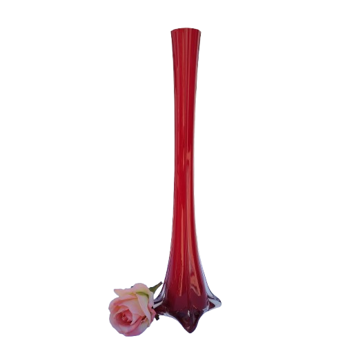 Murano Hand Blown Red Art Glass Tall Vase
