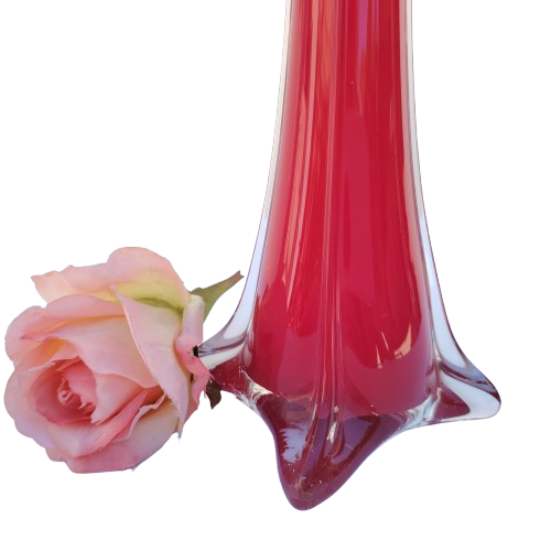 Murano Hand Blown Red Art Glass Tall Vase