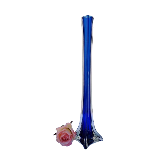 Murano Hand Blown Cobalt Blue Art Glass Tall Vase