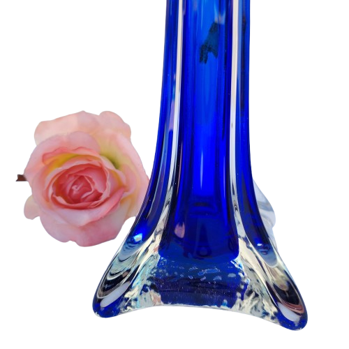 Murano Hand Blown Cobalt Blue Art Glass Tall Vase