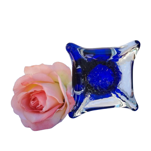 Murano Hand Blown Cobalt Blue Art Glass Tall Vase
