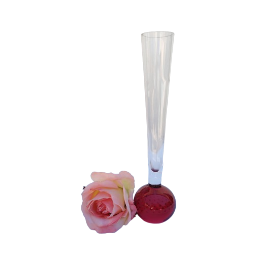 Murano Bud Vase Red Glass Controlled Bubbles